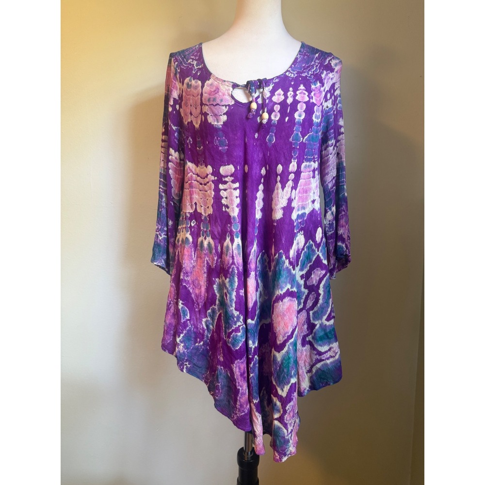 Purple Tie Dye Tunic Top Boho whimsi fairy pink festival shirt One Size hippie